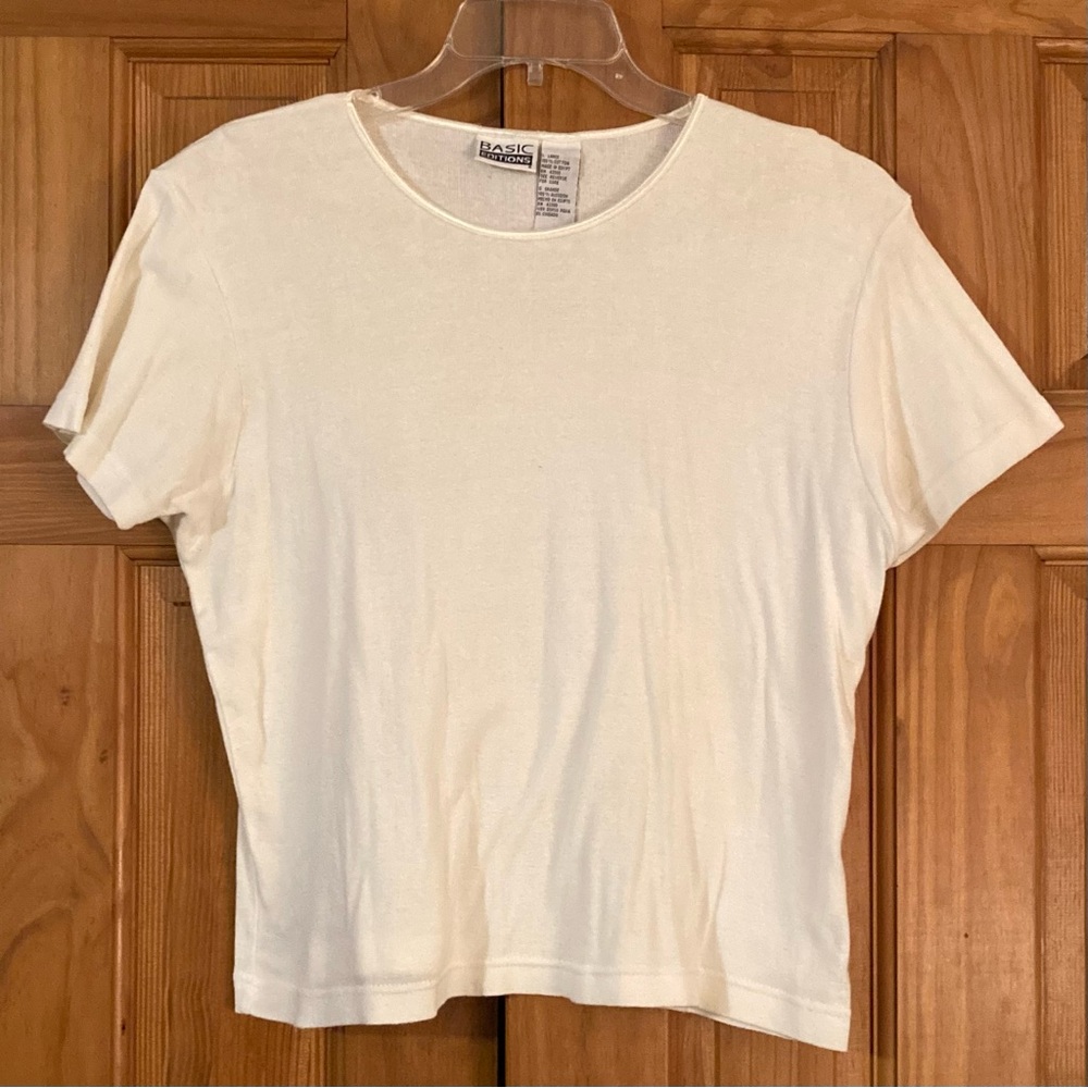 EUC Basic Editions Vintage 90s Top Blouse Short Sleeve Cream Size L Large
